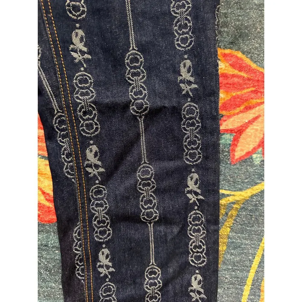 Tory Burch Gemini Link Bloom Jacquard Denim Pants Size 24